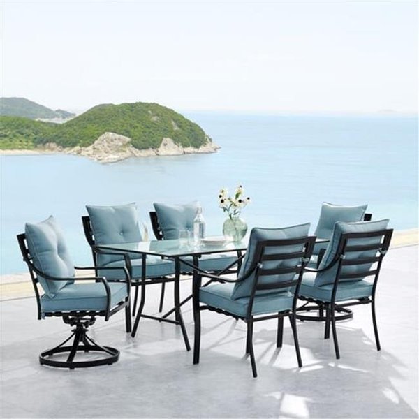 Hanover Hanover LAVDN7PCSW2-BLU Dining Set in Ocean Blue with 4 Chairs; 2 Swivel Rockers & 66 x 38 in. Glass Top Table - 7 Piece LAVDN7PCSW2-BLU